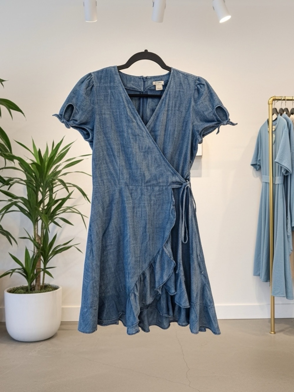 J.Crew Chambray Ruffle Tie-Sleeve Dress — Size 2